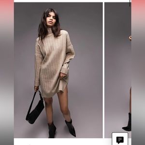 Boxy Ribbed Funnel neck long sleeved dress- Topshop